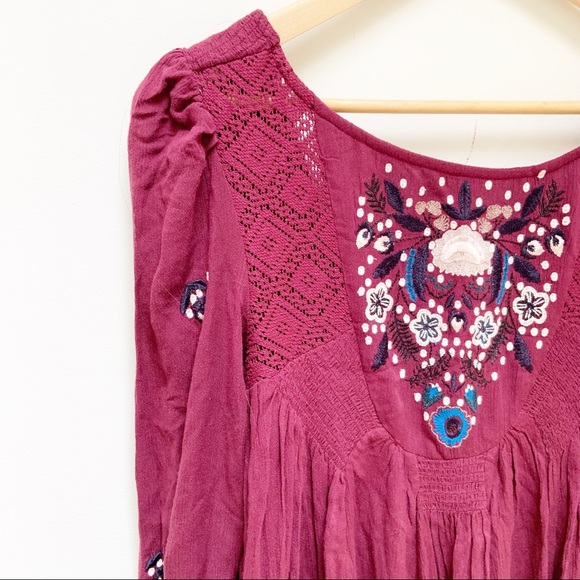 free people plum embroidered dress  XS - Picture 3 of 8
